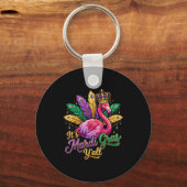 Funny Carnival Party Gift Idea Flamingo Mardi Gras キーホルダー (正面)