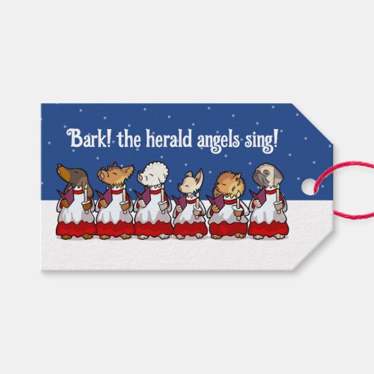 Funny Carol Singing Dogs Christmas Pug Pomeranian ギフトタグ (正面(横))