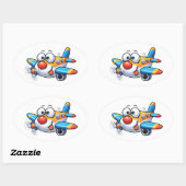 Funny Cartoon Airplane Character Sticker 楕円形シール (シート)