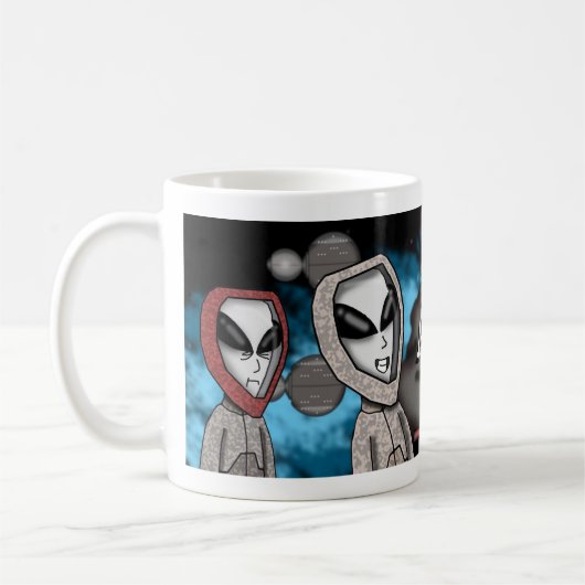 Funny Cartoon Alien Mug | Adorable Sci-Fi  コーヒーマグカップ (左)