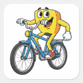 Funny Cartoon Bicycle Riding Character Sticker スクエアシール (正面)