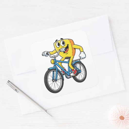 Funny Cartoon Bicycle Riding Character Sticker スクエアシール (封筒)