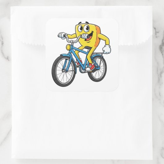 Funny Cartoon Bicycle Riding Character Sticker スクエアシール (バッグ)