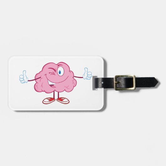 Funny Cartoon Brain Winking Character Thumbs Up ラゲッジタグ (正面横)