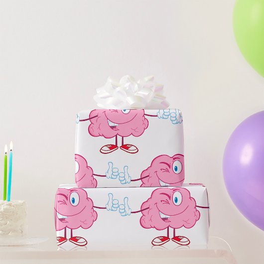 Funny Cartoon Brain Winking Character Thumbs Up ラッピングペーパー