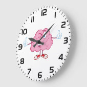 Funny Cartoon Brain Winking Character Thumbs Up ラージ壁時計 (傾斜)