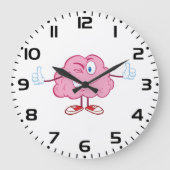 Funny Cartoon Brain Winking Character Thumbs Up ラージ壁時計 (正面)