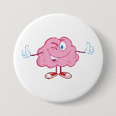 Funny Cartoon Brain Winking Character Thumbs Up 缶バッジ (正面)