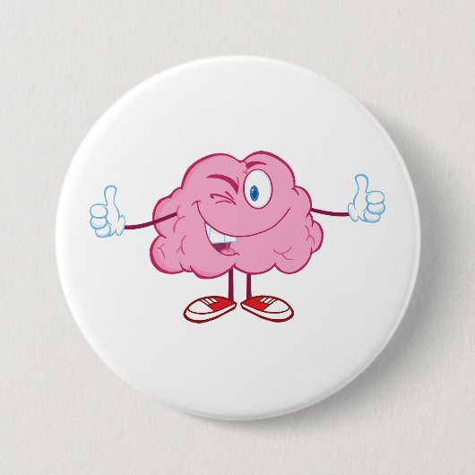 Funny Cartoon Brain Winking Character Thumbs Up 缶バッジ (正面)