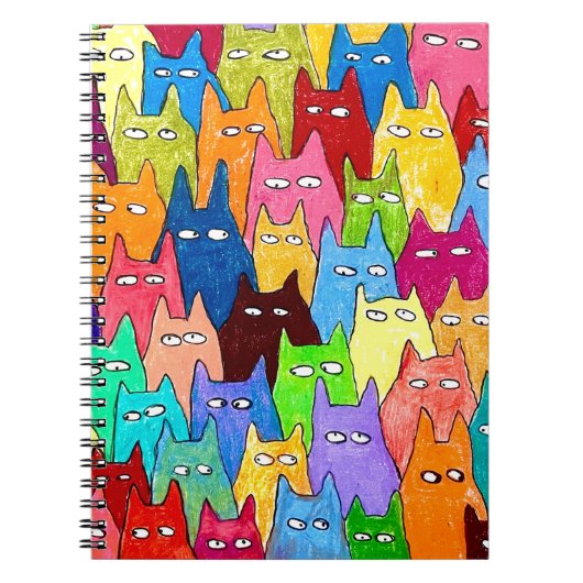 Funny Cartoon Cats Color Pencil Drawing ノートブック (正面)