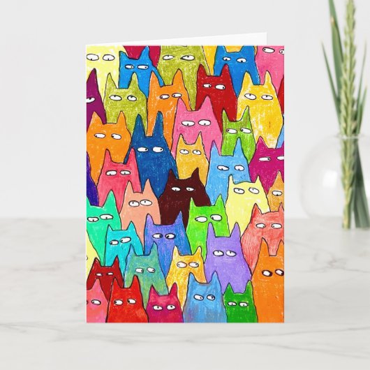 Funny Cartoon Cats Color Pencil Drawing Card カード (正面)