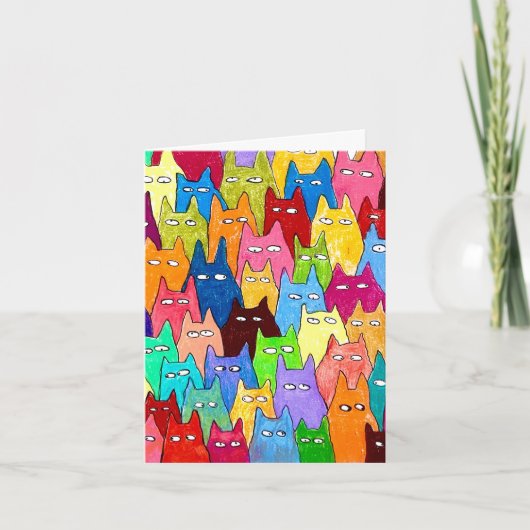 Funny Cartoon Cats Color Pencil Drawing Folded ノートカード (正面)