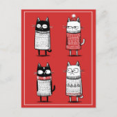Funny Cartoon Cats Lover Red Meowy Christmas  ポストカード (正面)