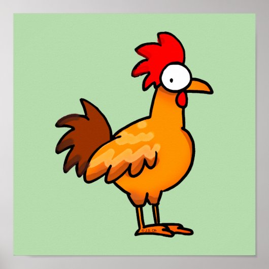 Funny Cartoon Chicken Illustration ポスター (正面)