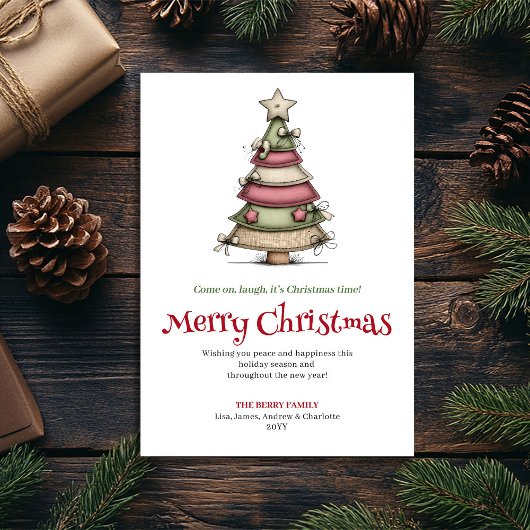 Funny cartoon Christmas tree greeting card シーズンカード