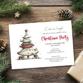 Funny cartoon Christmas tree playful party invite 招待状