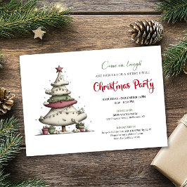 Funny cartoon Christmas tree playful party invite 招待状