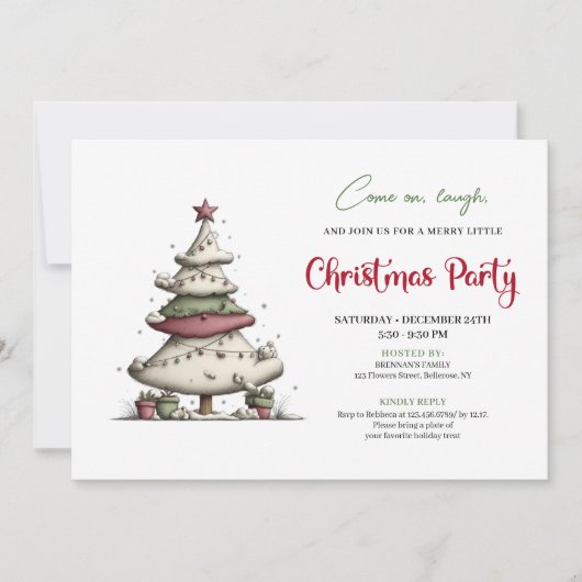 Funny cartoon Christmas tree playful party invite 招待状 (正面)