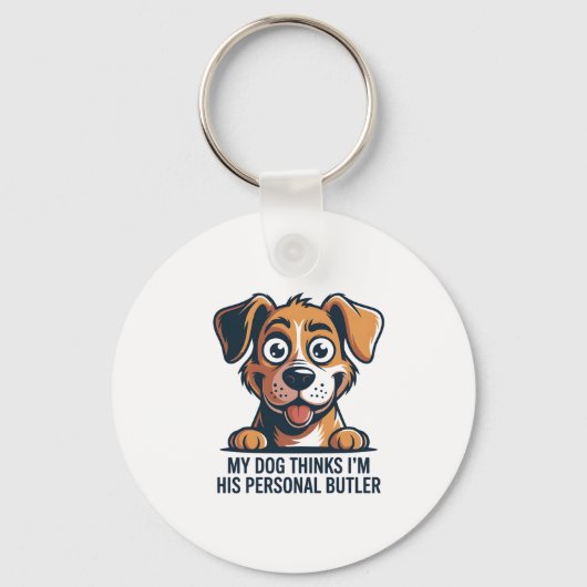 Funny Cartoon Dog Butler Quote キーホルダー (正面)