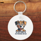 Funny Cartoon Dog Butler Quote キーホルダー (正面)