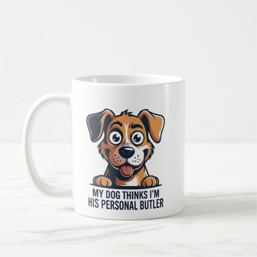 Funny Cartoon Dog Butler Quote コーヒーマグカップ (左)
