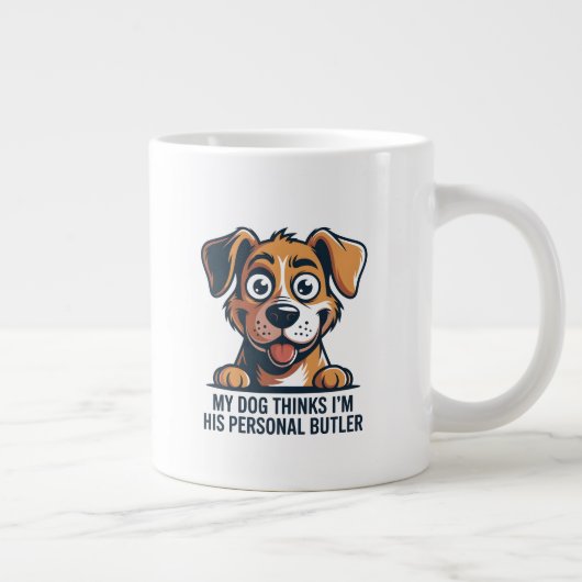 Funny Cartoon Dog Butler Quote ジャンボコーヒーマグカップ (右)