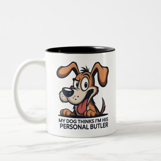 Funny Cartoon Dog Butler Quote ツートーンマグカップ (左)