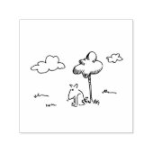 Funny Cartoon Dog Under Tree Line Drawing セルフインキングスタンプ (デザイン)