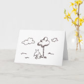 Funny Cartoon Dog Under Tree Line Drawing Card カード (黄色い花)