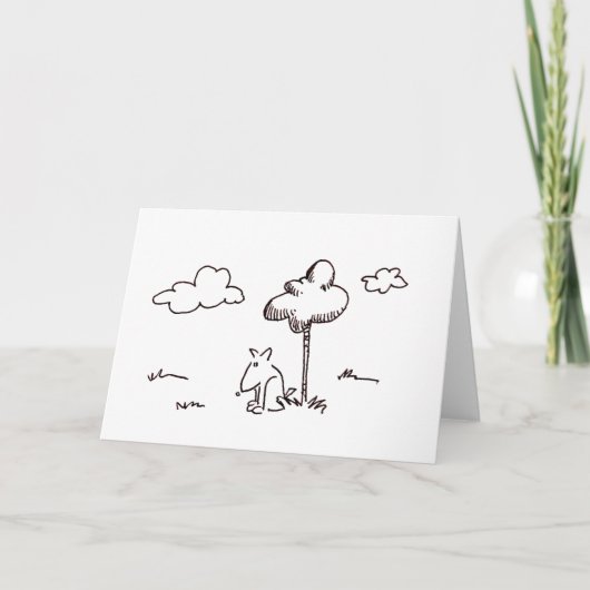 Funny Cartoon Dog Under Tree Line Drawing Card カード (正面)