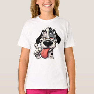 funny cartoon dog with its tongue hanging out tシャツ