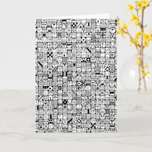 Funny Cartoon Faces Squares カード (黄色い花)