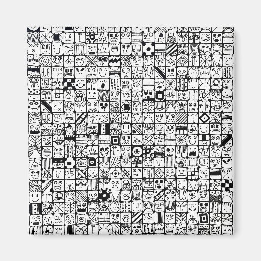 Funny Cartoon Faces Squares マグネット (正面)