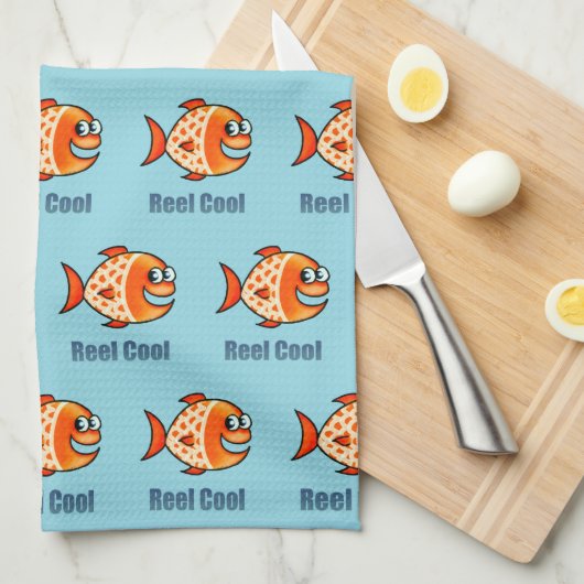 Funny Cartoon Fish Ocean Pun キッチンタオル (四つ折り)