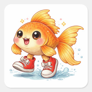Funny cartoon fish wearing shoes Sticker スクエアシール
