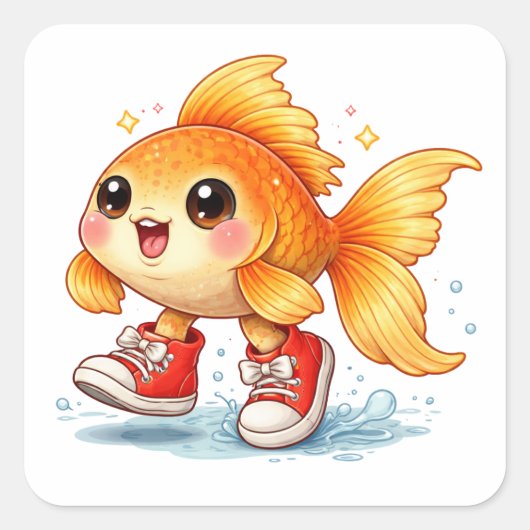 Funny cartoon fish wearing shoes Sticker スクエアシール (正面)
