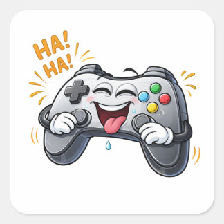 Funny Cartoon Game Controller Laughing Sticker スクエアシール
