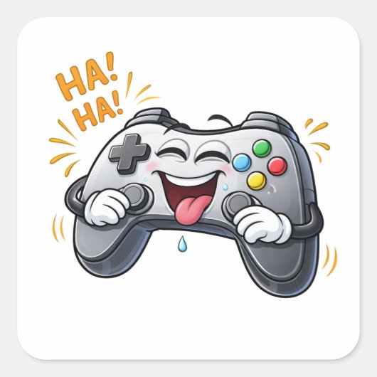 Funny Cartoon Game Controller Laughing Sticker スクエアシール (正面)