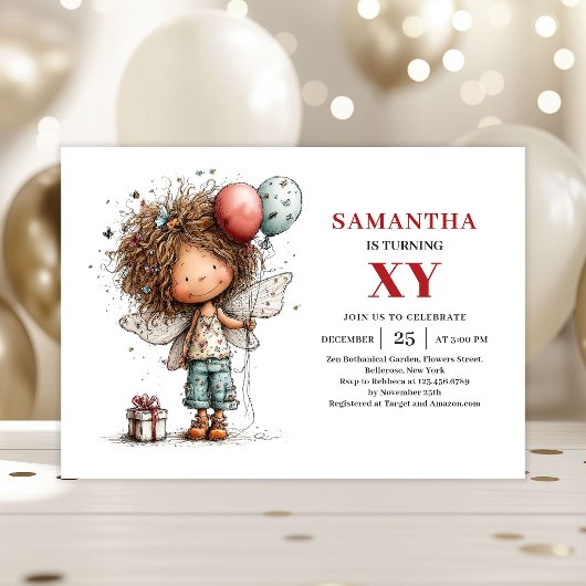 Funny Cartoon Girl Birthday Playful invitation 招待状