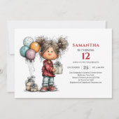 Funny Cartoon Girl Birthday Playful invitation 招待状 (正面)
