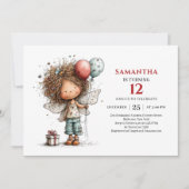 Funny Cartoon Girl Birthday Playful invitation 招待状 (正面)