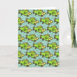 Funny Cartoon Green Fish Drawing カード
