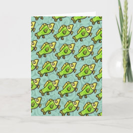 Funny Cartoon Green Fish Drawing カード