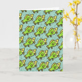 Funny Cartoon Green Fish Drawing カード (黄色い花)