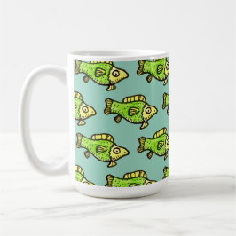 Funny Cartoon Green Fish Drawing コーヒーマグカップ