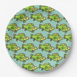 Funny Cartoon Green Fish Drawing ペーパープレート