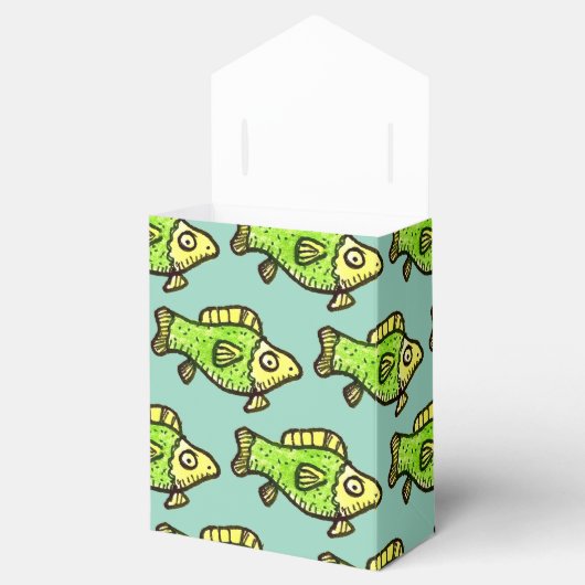 Funny Cartoon Green Fish Drawing Favor Boxes フェイバーボックス (オープン)