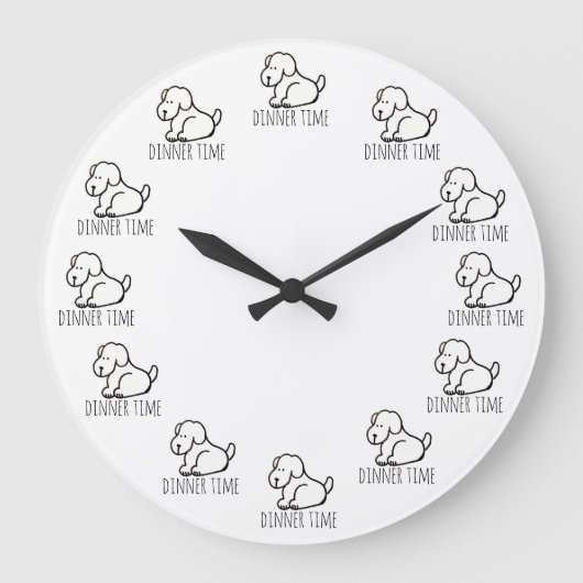 Funny Cartoon Hungry Dog Dinner Time Clock ラージ壁時計 (正面)
