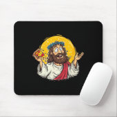 Funny Cartoon Jesus Christ With Pizza Slice Costum マウスパッド (マウス)