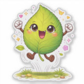 Funny cartoon leaf Custom-Cut Vinyl Sticker シール (正面)